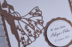 Kartka ślubna w bieli i kraftowym brązie, personalizacja