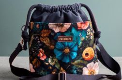 Grafitowa listonoszka z kominem z weluru w kwiaty – handmade, unikat