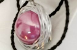 Ceramika i drut, liliowa porcelanowa kula, wisior handmade