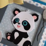 Kartka na Roczek miś panda nebieska kokardka - 