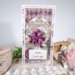 Kartka urodzinowa z fioletach - widok od przodu