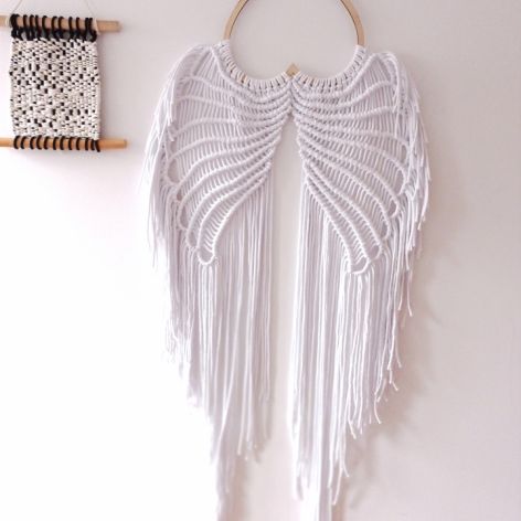 Biała makrama Boho skrzydła anioła