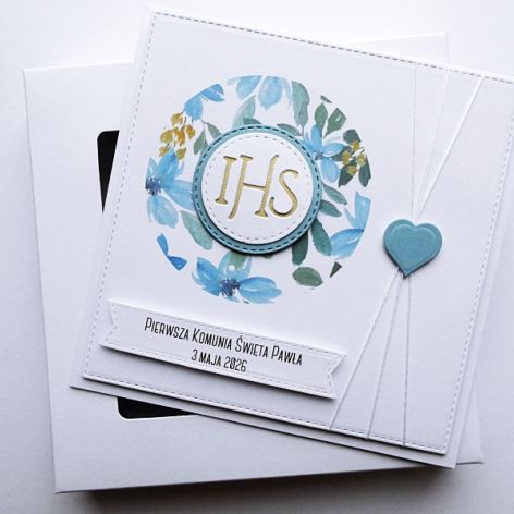Kartka na Komunię niebieska pamiątka handmade
