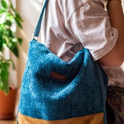 Turkusowo-miodowa boho bag z weluru