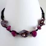 Naszyjnik ceramiczny - fiolety z czernią - 