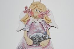 Mój kiciuś śpi - aniołek z masy solnej, prezent, dekoracja