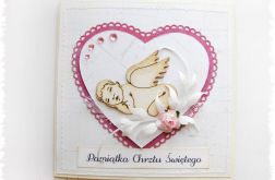Kartka na Chrzest z aniołkiem dla dziewczynki