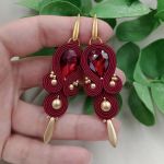 Soutache sutasz kolczyki czerwone złoto - bordowe