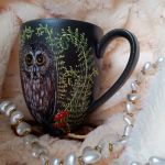 Ręcznie malowana sówka i runo leśne kubek 400 ml. - ręcznie malowane