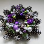 Świąteczny wianek, stroik - Fiolet, zieleń biel 31cm - 