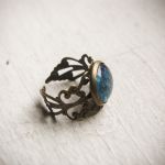 Retro pierścionek, malowane szkło - turkus - Pierścionek retro