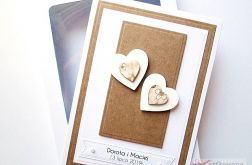 Kartka NA ŚLUB biało-brązowa z sercami
