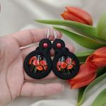 Sutasz duże kolczyki maki makowe soutache - klipsy makowe