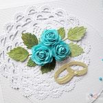 Kartka ŚLUBNA biało-turkusowa - Ażurowa kartka ślubna z turkusowymi różami