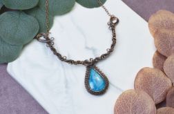 Miedziany naszyjnik wire wrapping z turkusem #495