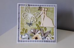 Kartka ślubn na ślub para młoda kwiaty motyl