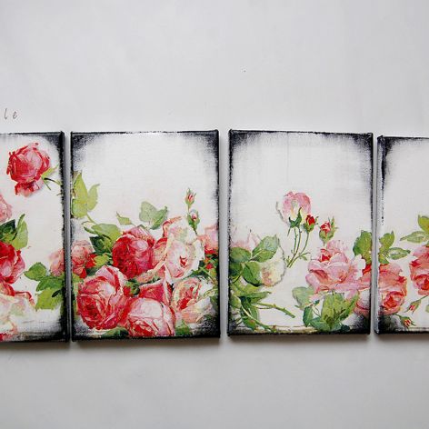 Obrazek decoupage retro róże kwiaty