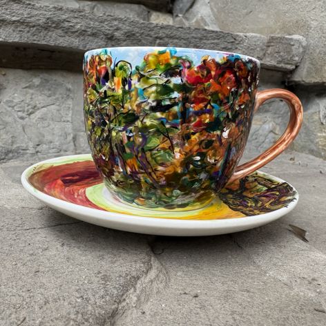 Porcelanowa filiżanka ręcznie malowana Jesień w lesie