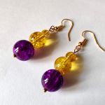 Kolczyki wiszące fioletowo-żółte - Kolczyki z koralików