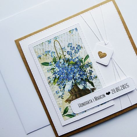 Kartka ślubna w kopercie z niezapominajkami 