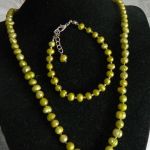 Pistacjowe, zielone perły naturalne, naszyjnik, bransoletka, komplet - 