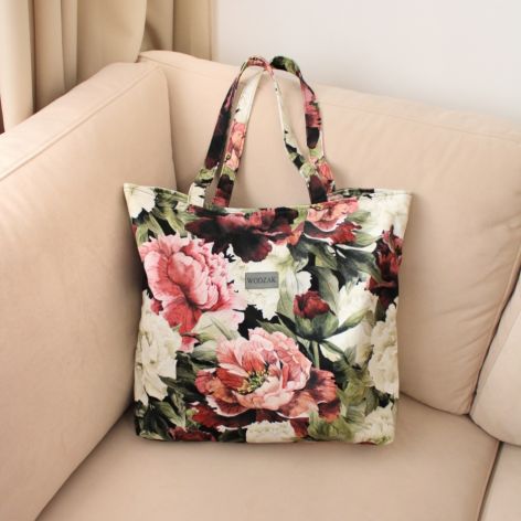 Duża torba damska shopper w kwiaty peonie