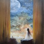 Oczekiwanie, ręcznie malowany obraz olejny na płotnie - romantyczne obrazy