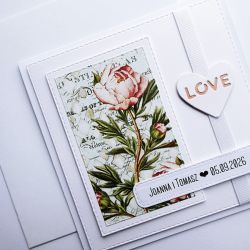 Delikatna kartka ślubna z peoniami handmade