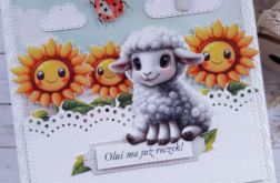 [Zamówiona] Kartka na roczek dla chłopczyka z uroczą owieczką