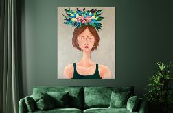 Obraz kobieta z kwiatami 80x100 cm