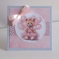 Kartka na Roczek Chrzest z misiem