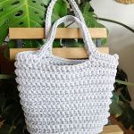 Torebka damska,na ramię, koszyk z sznurka,jasnoszara. - 