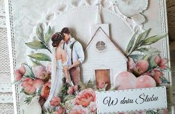 Kartka ślubna w różach z kieszonką