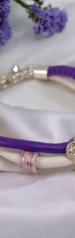 Bransoletka rzemykowa fiolet kwiatek 