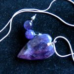 Fioletowy naturalny ametyst, wisiorek serce i kolczyki, komplet - 