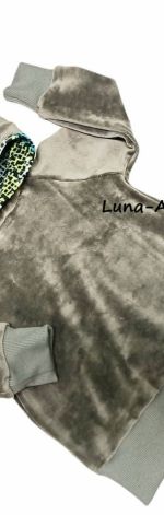 Bluza z kapturem, uszy okrągłe, szary welur r.80