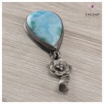 Larimar i srebro - wisior dwuelementowy 1552 - wisior z larimarem