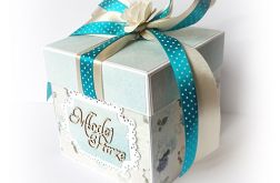 Pudełko, kartka na ślub turkusowo-beżowa