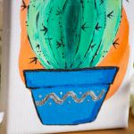 Mini obrazek akrylowy - Kaktus - Pasuje do pokoju w stylu boho. Obraz oparty na podobraziu. Nie ma ramki. Płótno naciągnięte na drewnianą ramę. Malowany farbami akrylowymi.
