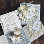 Komunijny exploding box w błękicie - z życzeniami - Box IHS - detal I