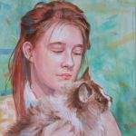 Portret dziewczyny z kotem, obraz na płótnie na zamówienie malowany na podstawie zdjęcia - Portret dziewczyny z kotem, obraz na płótnie na zamówienie  RozynekArt