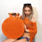 duża torba wiosenno-letnia pomarańczowa - ażurowa okrągła torba