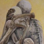 duży obraz olejny Beksiński para zakochani - 