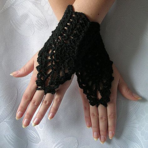Ażurowe rękawiczki - ozdobne czerń