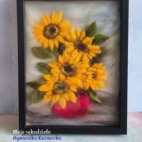 Bukiet słoneczników - filcem malowany