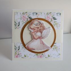 Kartka Pierwsza Komunia Święta kremowa w kwiaty