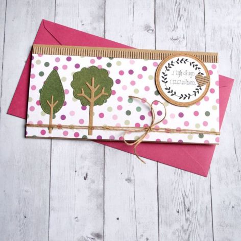 kartka kopertówka - drzewka - pink dots