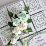Kartka MŁODEJ PARZE miętowo-biała - Kartka ślubna z miętowymi różami