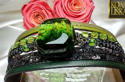 Ogród oliwny - masywna, ciężka bransoleta z żywicy i rzemieni