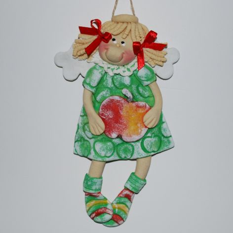 A kto lubi jabłka? - aniołek z masy solnej, prezent, dekoracja